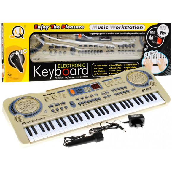Beżowy Keyboard dla dzieci 5+ Mikrofon + Nagrywanie + USB MP3 - model nr 811 Beżowy Keyboard dla dzieci 5+ Mikrofon + Nagrywanie + USB MP3 - model nr 811