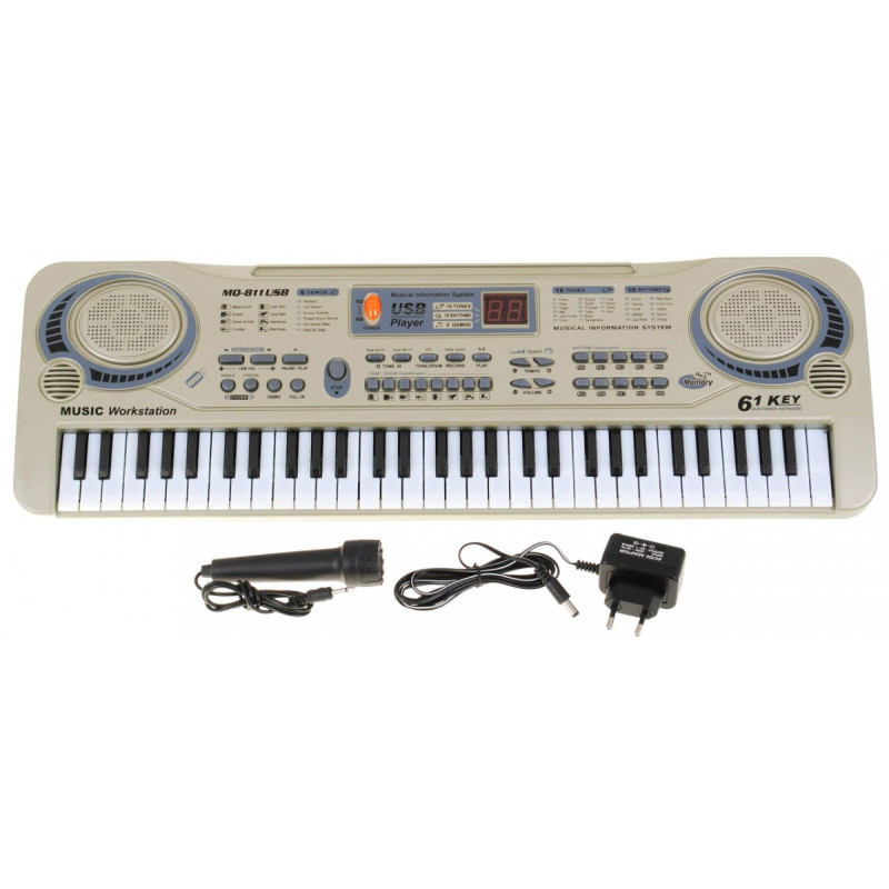 Beżowy Keyboard dla dzieci 5+ Mikrofon + Nagrywanie + USB MP3 - model nr 811