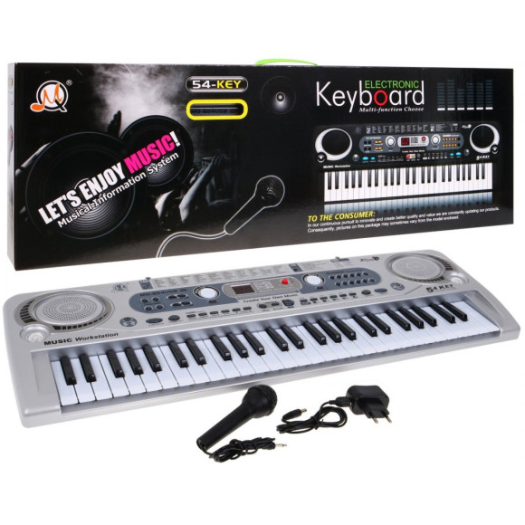 Srebrny Keyboard dla dzieci 5+ Mikrofon + Nagrywanie USB - model nr 824 Srebrny Keyboard dla dzieci 5+ Mikrofon + Nagrywanie USB - model nr 824