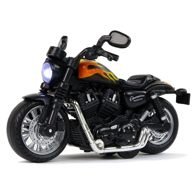 Motocykl Champion Czarny 1:14 Napęd Pull-Back Dźwięk Światła