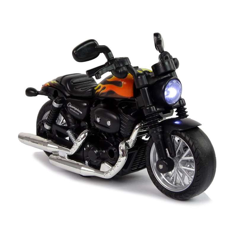 Motocykl Champion Czarny 1:14 Napęd Pull-Back Dźwięk Światła