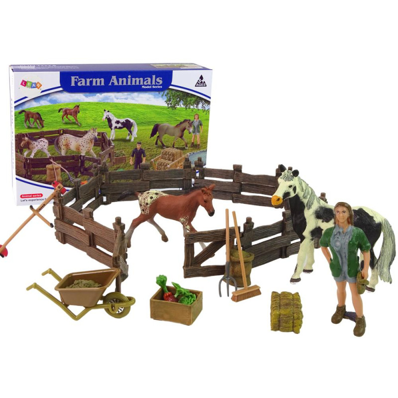 Zestaw Figurek Farma Do Złożenia Drewniana Zagroda Konie