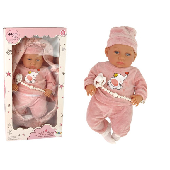Lalka Bobas 46 cm Różowa Smoczek Becik Słonik Lalka Bobas 46 cm Różowa Smoczek Becik Słonik