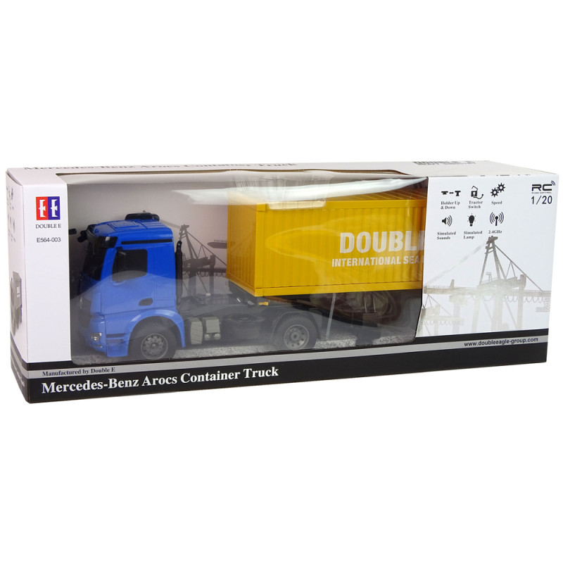 Duża Ciężarówka R/C Mercedes Arocs Niebieska 1:20 Kontener 58 cm Długości