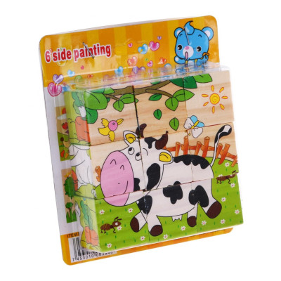 Drewniane klocki układanka dla dzieci 18m+ Puzzle ze zwierzątkami 6 obrazków