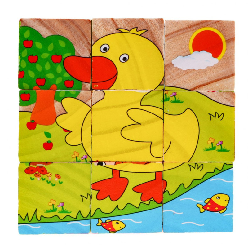 Drewniane klocki układanka dla dzieci 18m+ Puzzle ze zwierzątkami 6 obrazków