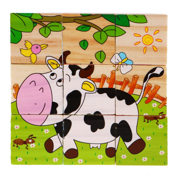 Drewniane klocki układanka dla dzieci 18m+ Puzzle ze zwierzątkami 6 obrazków