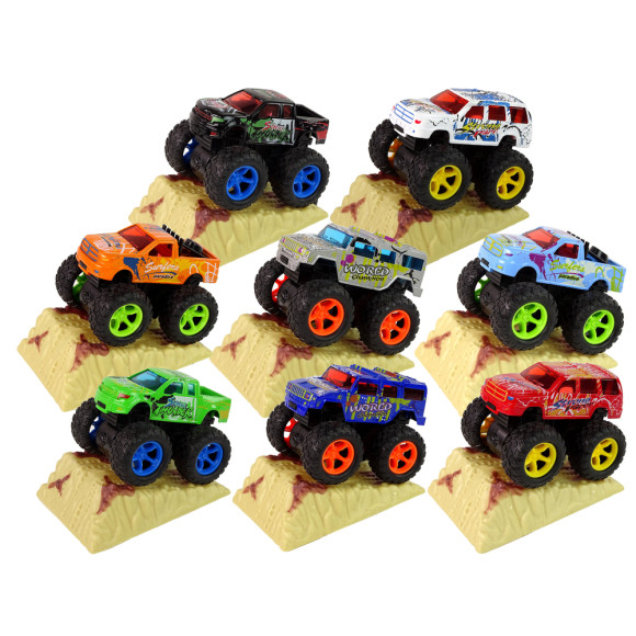 Auto Resorak Z Naciągiem Monster Truck Big Foot Gumowe Opony Rampa