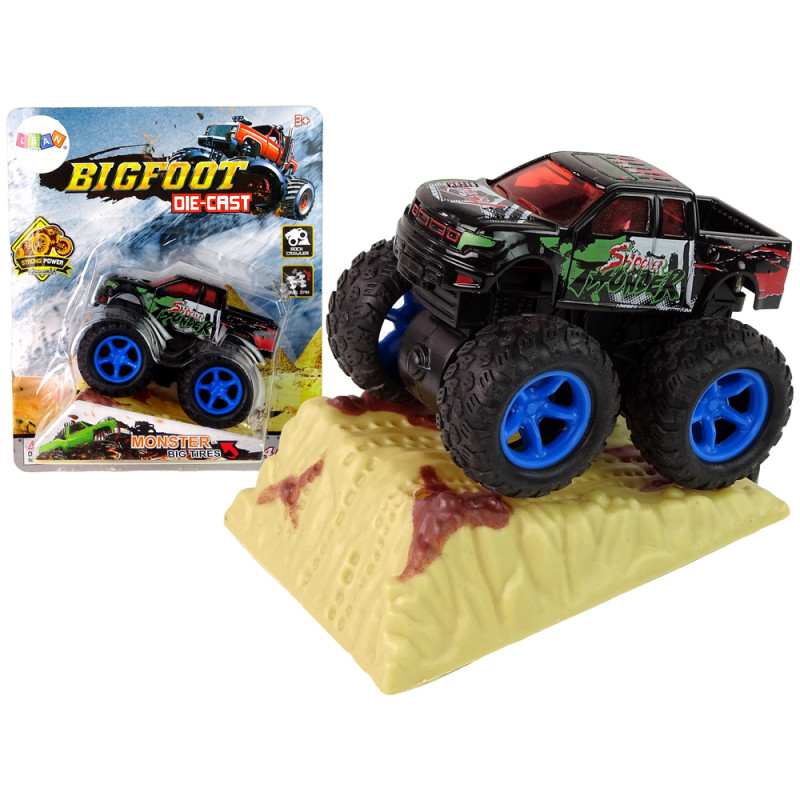Auto Resorak Z Naciągiem Monster Truck Big Foot Gumowe Opony Rampa