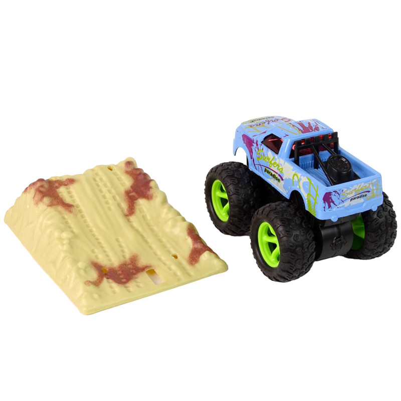 Auto Resorak Z Naciągiem Monster Truck Big Foot Gumowe Opony Rampa