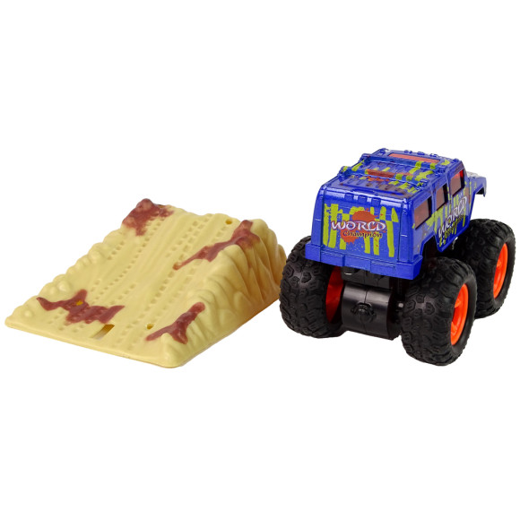Auto Resorak Z Naciągiem Monster Truck Big Foot Gumowe Opony Rampa