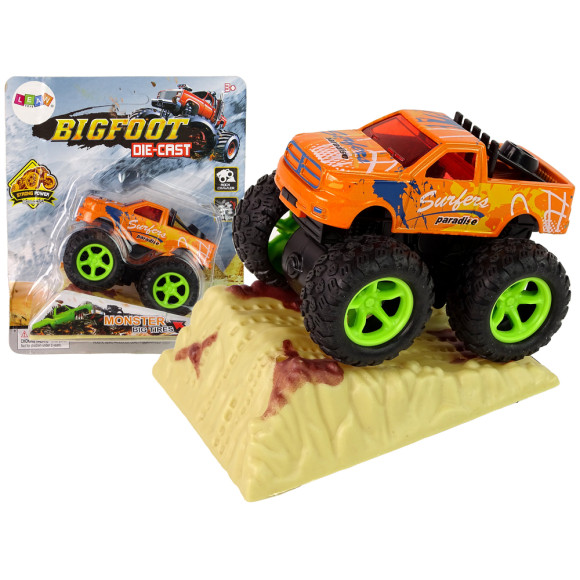Auto Resorak Z Naciągiem Monster Truck Big Foot Gumowe Opony Rampa