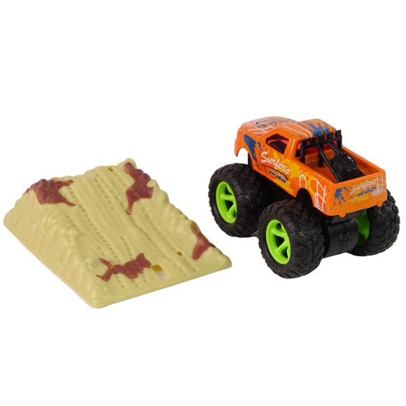 Auto Resorak Z Naciągiem Monster Truck Big Foot Gumowe Opony Rampa