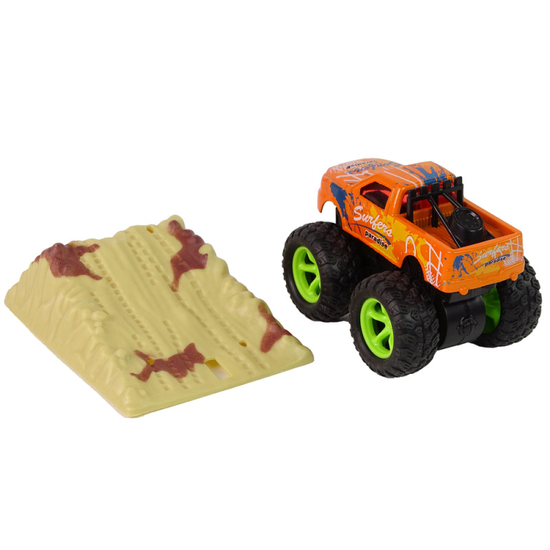 Auto Resorak Z Naciągiem Monster Truck Big Foot Gumowe Opony Rampa