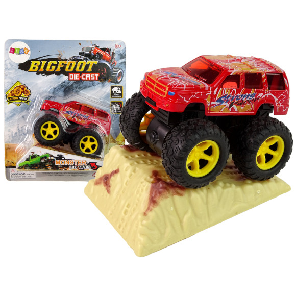 Auto Resorak Z Naciągiem Monster Truck Big Foot Gumowe Opony Rampa