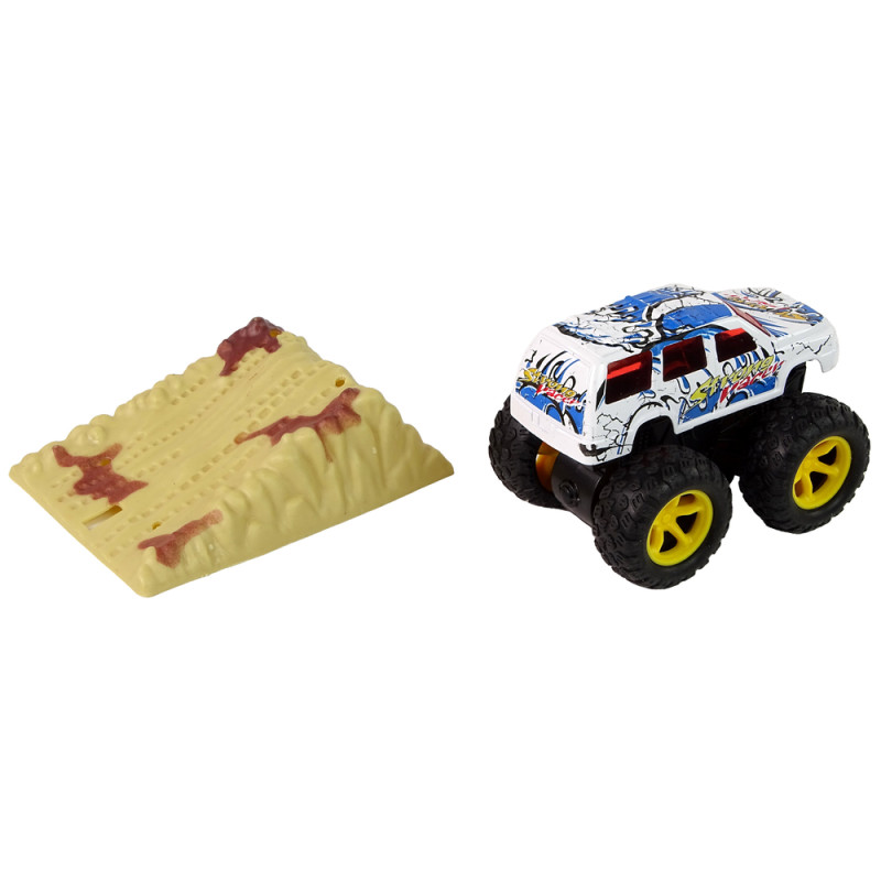 Auto Resorak Z Naciągiem Monster Truck Big Foot Gumowe Opony Rampa