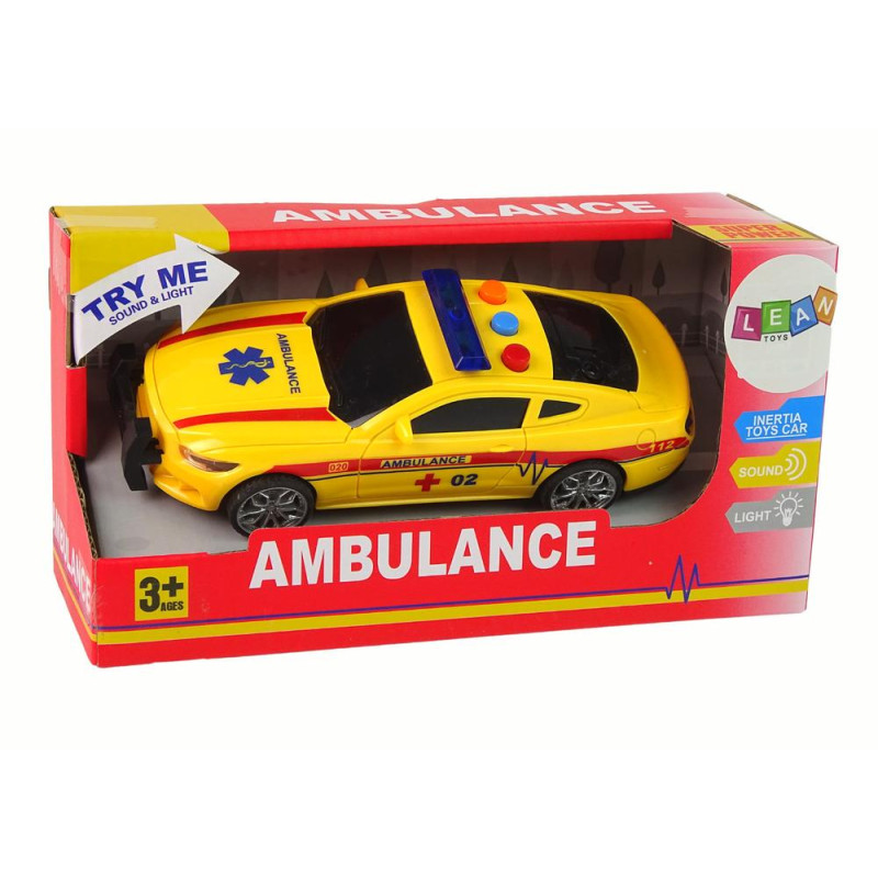 Sportowe Auto Ambulans Światła Dźwięk Żółty Napęd