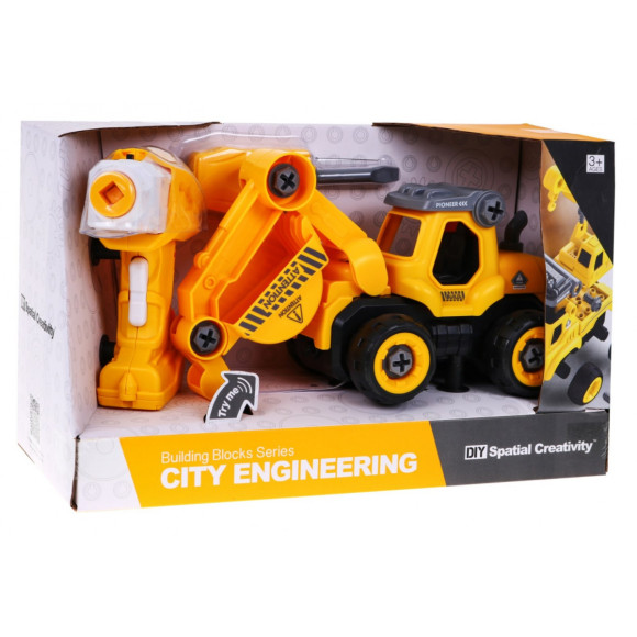 Rozkręcana Koparka z napędem dla dzieci 3+ Elektryczna wkrętarka + Moduł napędowy + Dźwięki Rozkręcana Koparka z napędem dla dzieci 3+ Elektryczna wkrętarka + Moduł napędowy + Dźwięki