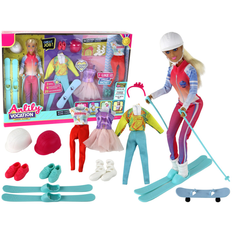 Lalka Dla Dzieci Anlily 4 Sporty Narty Snowboard Joga Balet Akcesoria