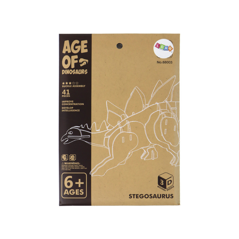 Drewniane Puzzle Przestrzenne 3D Stegozaur Składanka Edukacyjna 41 Elementów
