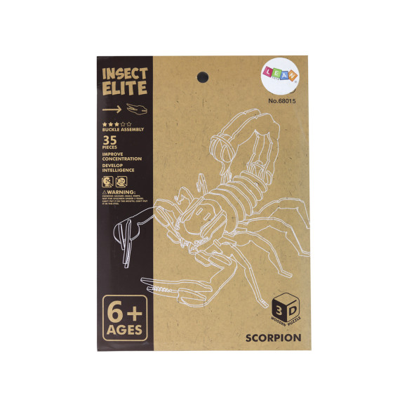 Drewniane Puzzle Przestrzenne 3D Skorpion Składanka Edukacyjna 35 Elementów
