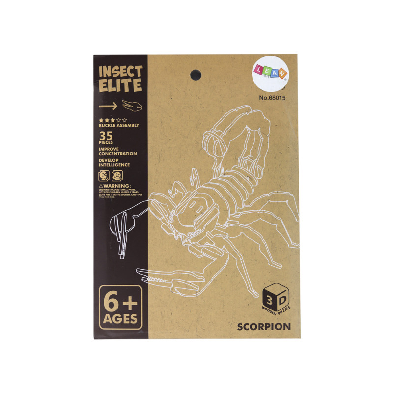 Drewniane Puzzle Przestrzenne 3D Skorpion Składanka Edukacyjna 35 Elementów