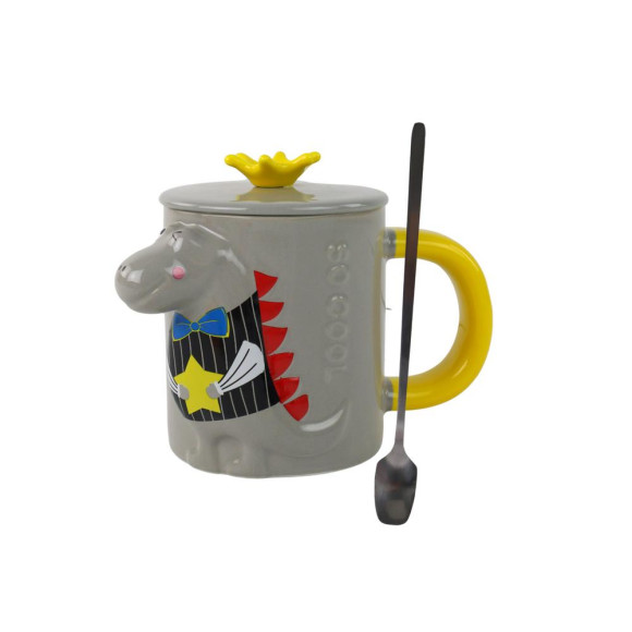 Kubek Ceramiczny z Pokrywką Szary Dinozaur 400 ml Kubek Ceramiczny z Pokrywką Szary Dinozaur 400 ml