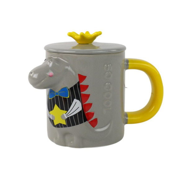 Kubek Ceramiczny z Pokrywką Szary Dinozaur 400 ml Kubek Ceramiczny z Pokrywką Szary Dinozaur 400 ml