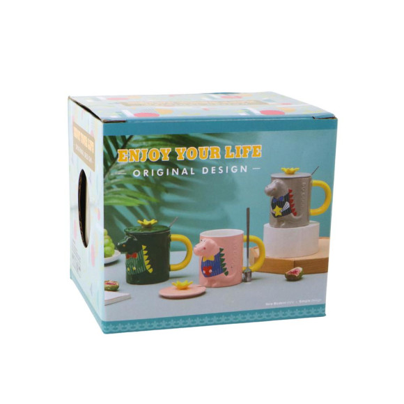 Kubek Ceramiczny z Pokrywką Szary Dinozaur 400 ml Kubek Ceramiczny z Pokrywką Szary Dinozaur 400 ml