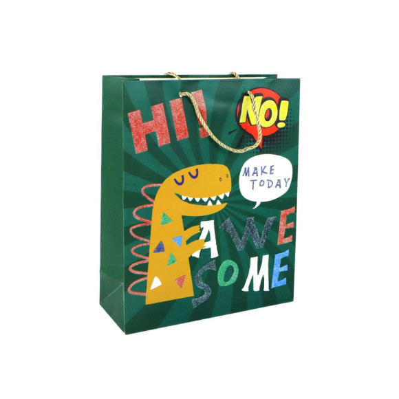 Papierowa Torba Prezentowa Zielona Dinozaur 41,5cm x 30cm x 12cm