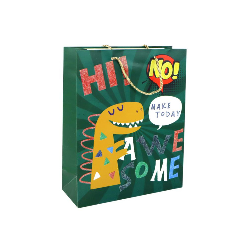 Papierowa Torba Prezentowa Zielona Dinozaur 41,5cm x 30cm x 12cm