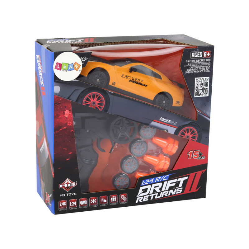 Autko Sportowe Zdalnie Sterowane R/C 1:24 Żółte Wymienne Koła