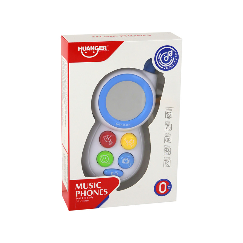 Niebieski Dziecięcy Telefon Interaktywny Światła Dźwięki Lusterko