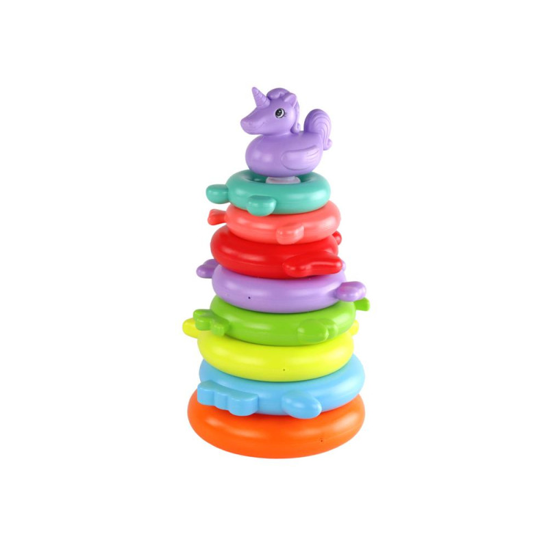 Piramidka Jednorożec Układanka 8 Kółek Kolorowa 29cm x 14cm x 14cm