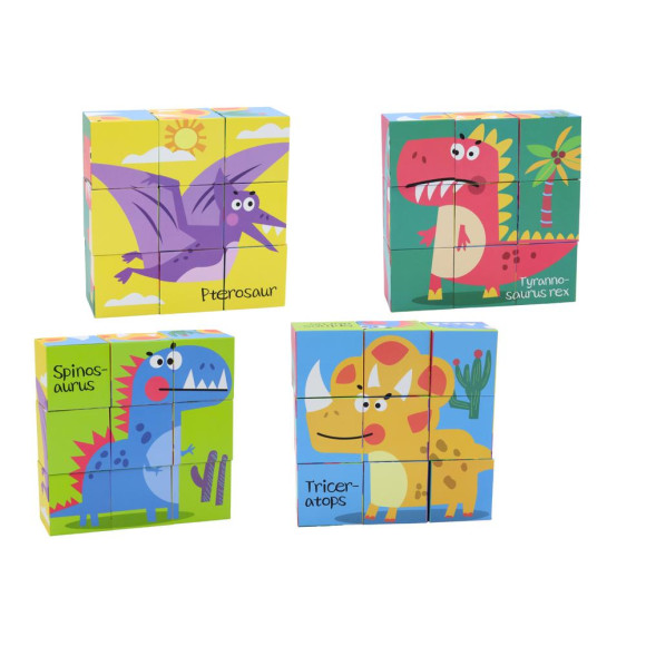 Edukacyjne Puzzle 6w1 Klocki Układanka Kostki 6 Obrazków Dinozaury 9 El.