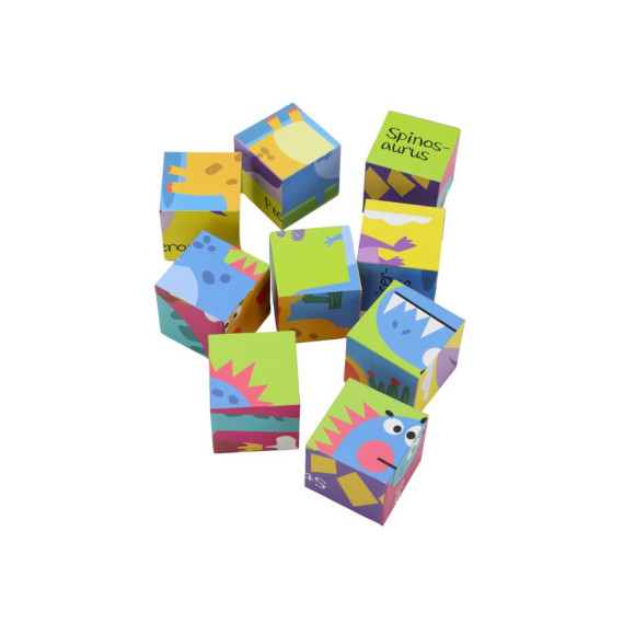 Edukacyjne Puzzle 6w1 Klocki Układanka Kostki 6 Obrazków Dinozaury 9 El.