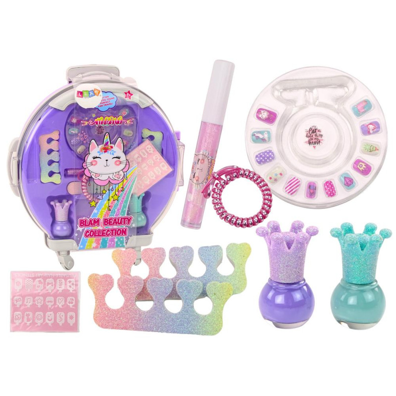 Zestaw Kosmetyków W Walizce Do Paznokci Makijażu Walizka Fioletowa 9 El.