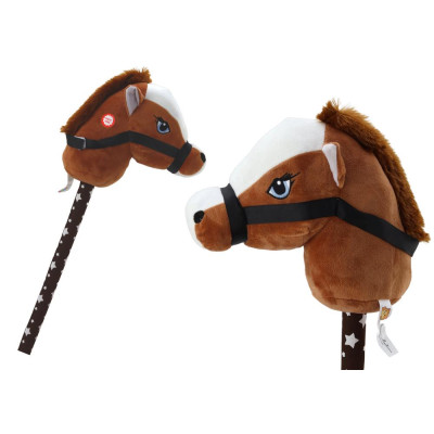Pluszowa Głowa Konia Na Kiju Hobby Horse Koń Krótkowłosy Ciemnobrązowy Dźwięki