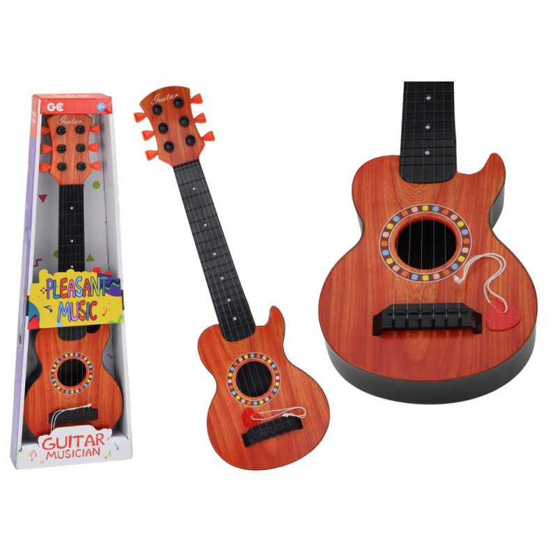 Gitara Zabawkowa Dla Dzieci Kostka Do Gry Drewno Pomarańczowa
