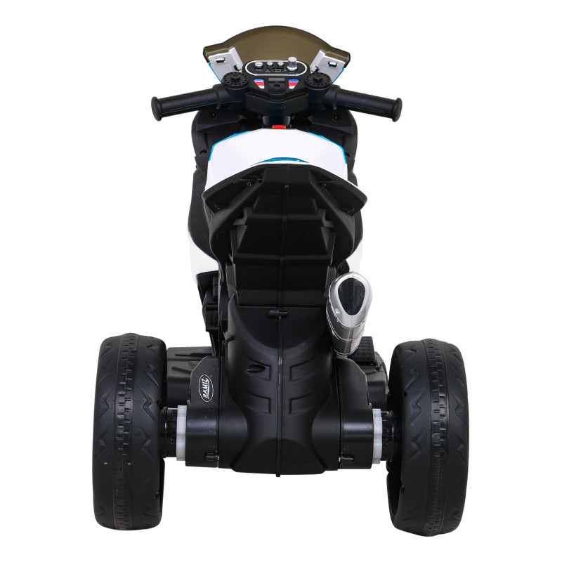 Motor BMW HP4 na akumulator dla dzieci Biały + 3 Koła + LED + MP3 USB + Ekoskóra