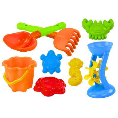 Zestaw Do Piasku Wiaderko Młynek Sitko Foremki 9 El Kolorowy