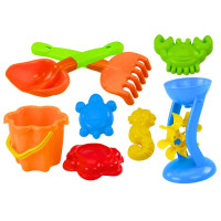 Zestaw Do Piasku Wiaderko Młynek Sitko Foremki 9 El Kolorowy
