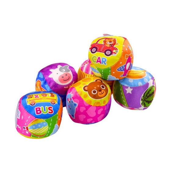 Miękka Piłeczka Z Grzechotką Kolorowa Piłka Zwierzątka Owoce MIX  10cm