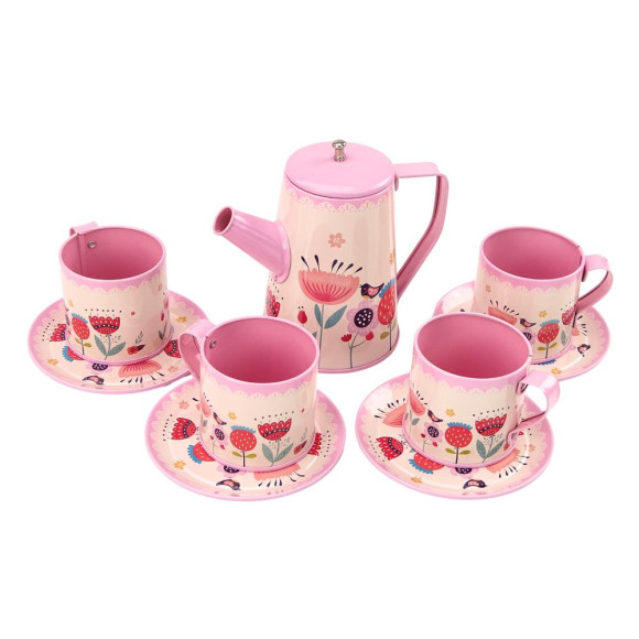 Zestaw Do Kawy Herbaty Filiżanki Czajnik Taca Różowy Kawiarnia 12 ele.