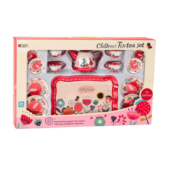 Zestaw Do Kawy Herbaty Filiżanki Czajnik Taca Czerwony Kawiarnia 15 ele.