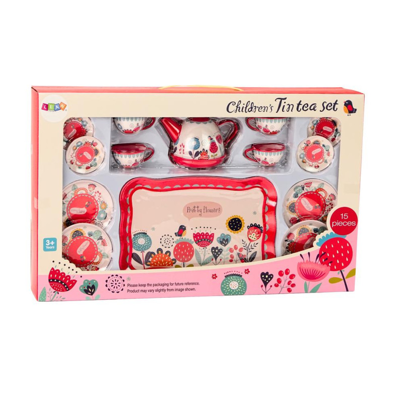 Zestaw Do Kawy Herbaty Filiżanki Czajnik Taca Czerwony Kawiarnia 15 ele.