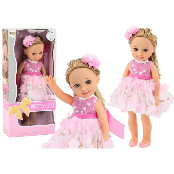 Lalka Różowa Sukienka Długie Włosy Spinka Szczotka 38cm Lalka Różowa Sukienka Długie Włosy Spinka Szczotka 38cm