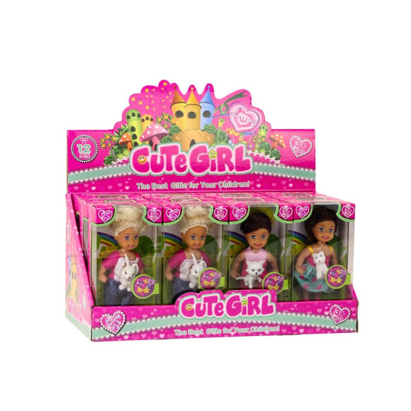 Mini Laleczka Długie Włosy Ubranko Kolorowe Zwierzątko