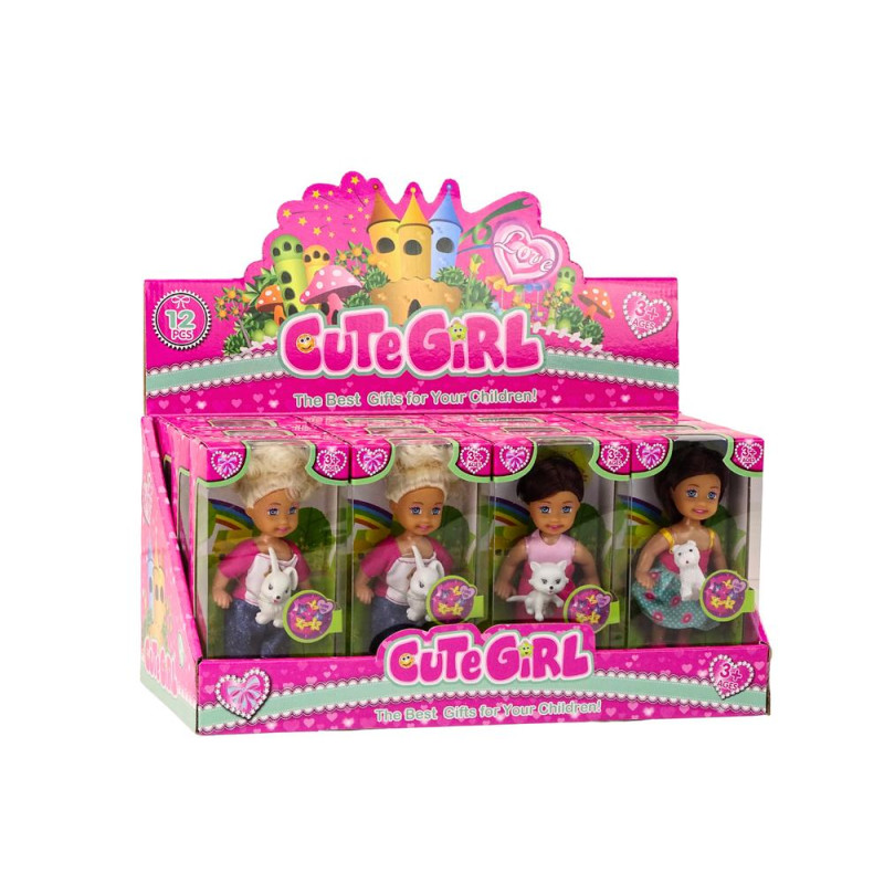 Mini Laleczka Długie Włosy Ubranko Kolorowe Zwierzątko