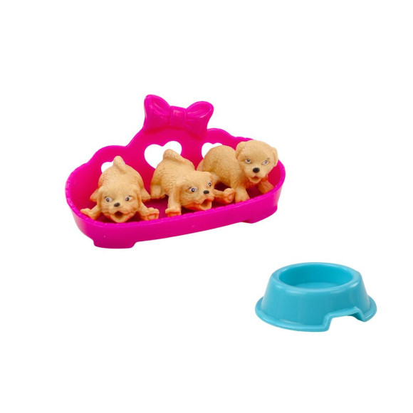 Mini Laleczka Długie Włosy Sukienka Trzy Pieski Legowisko